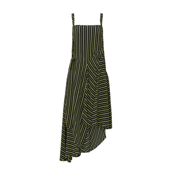 Nina Ricci Striped Asymmetric Trapeze‎ Blue Yellow 100% Silk Dress Sz FR 34 US 0 - Picture 2 of 12
